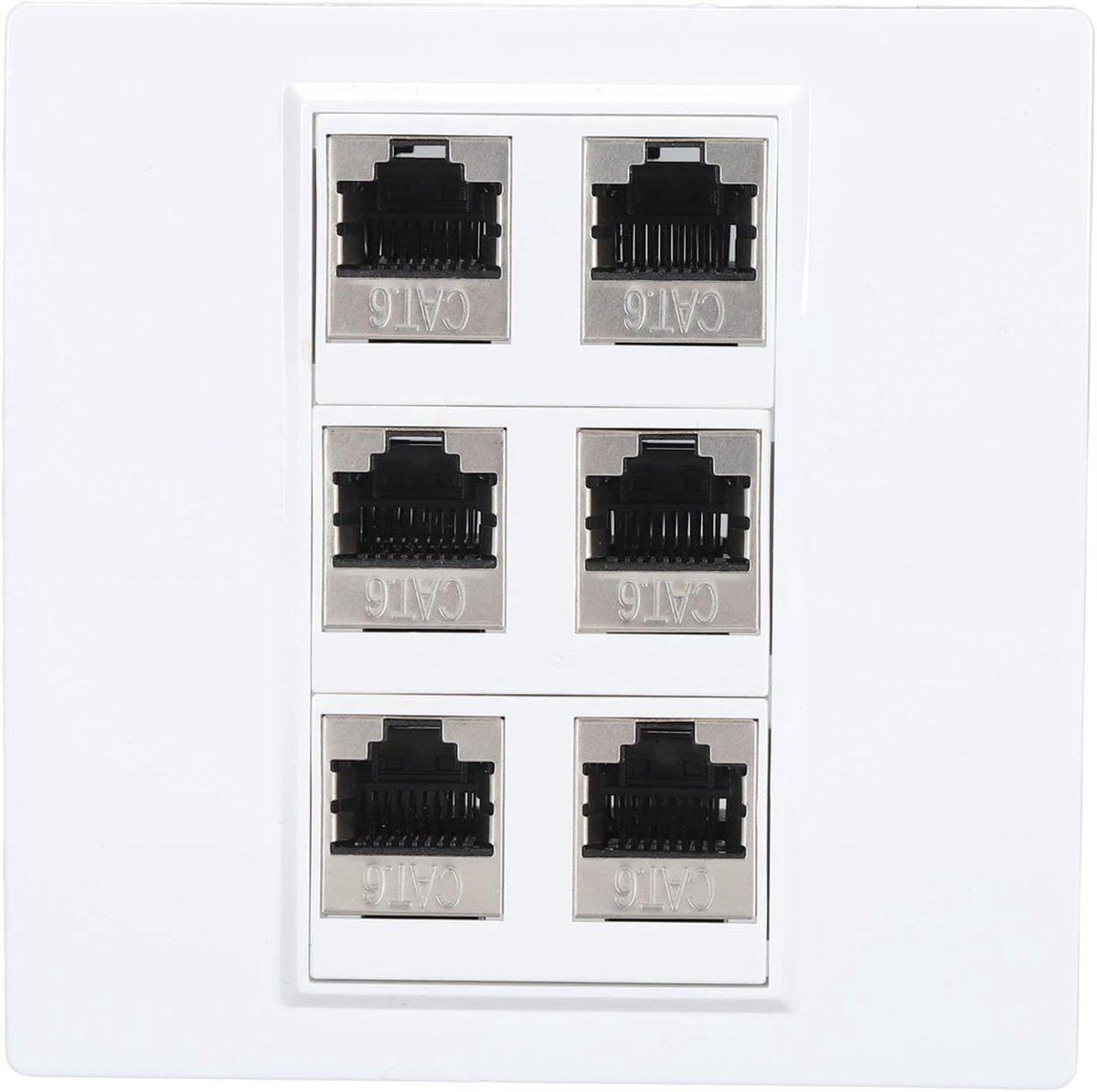 SnelShoppen - Cat6 Ethernet Wandplaat 6 Poorten RJ45 Netwerk Female naar Female Keystone Wandkoppeling Jackplaat - Standaard Maat, Ontkoppelbaar, Kabe
