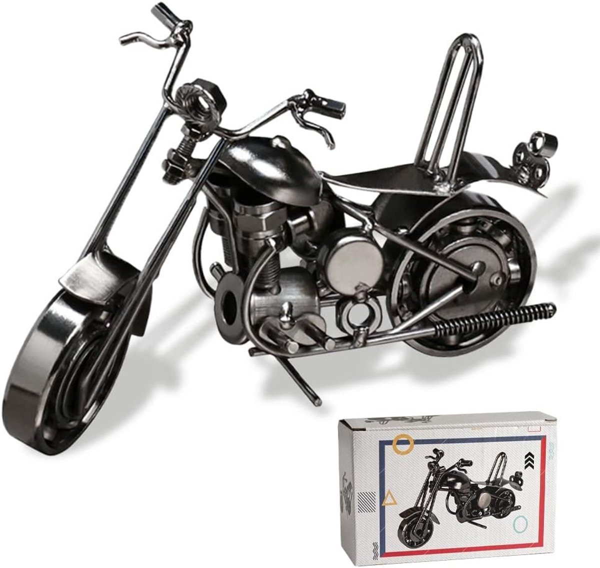 Vintage Motorfiets Decoratie - Metalen Sculptuur voor Verzamelaar, Uniek Cadeau en Interieuraccessoire voor Thuis en Kantoor, Zilver
