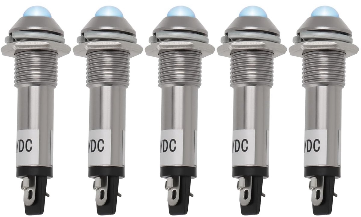 SnelShoppen - 5 Stuks 8mm Blauw LED Paneel Indicator Licht DC12V Metalen Behuizing Signaal Lamp Voor Auto, Bouwplaats, DIY Projecten