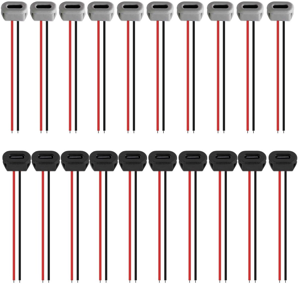 SnelShoppen - 20 Stuks USB-C Bus 2-Draad Ingebouwde Type C Stopcontact USB Pigtail Kabel USB Flush-Montage Socket 3A Snellader Type C Bussen Zwart/Wit