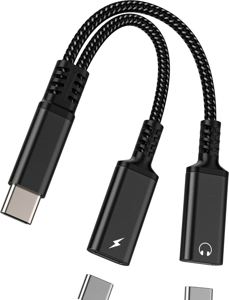 SnelShoppen - USB C Dual Plug Hoofdtelefoon Adapter 2-in-1 Type-C Kabel PD Oplaadadapter voor Apple iPhone 15 Pro Dual Port Plug Splitter AUX DAC Audi