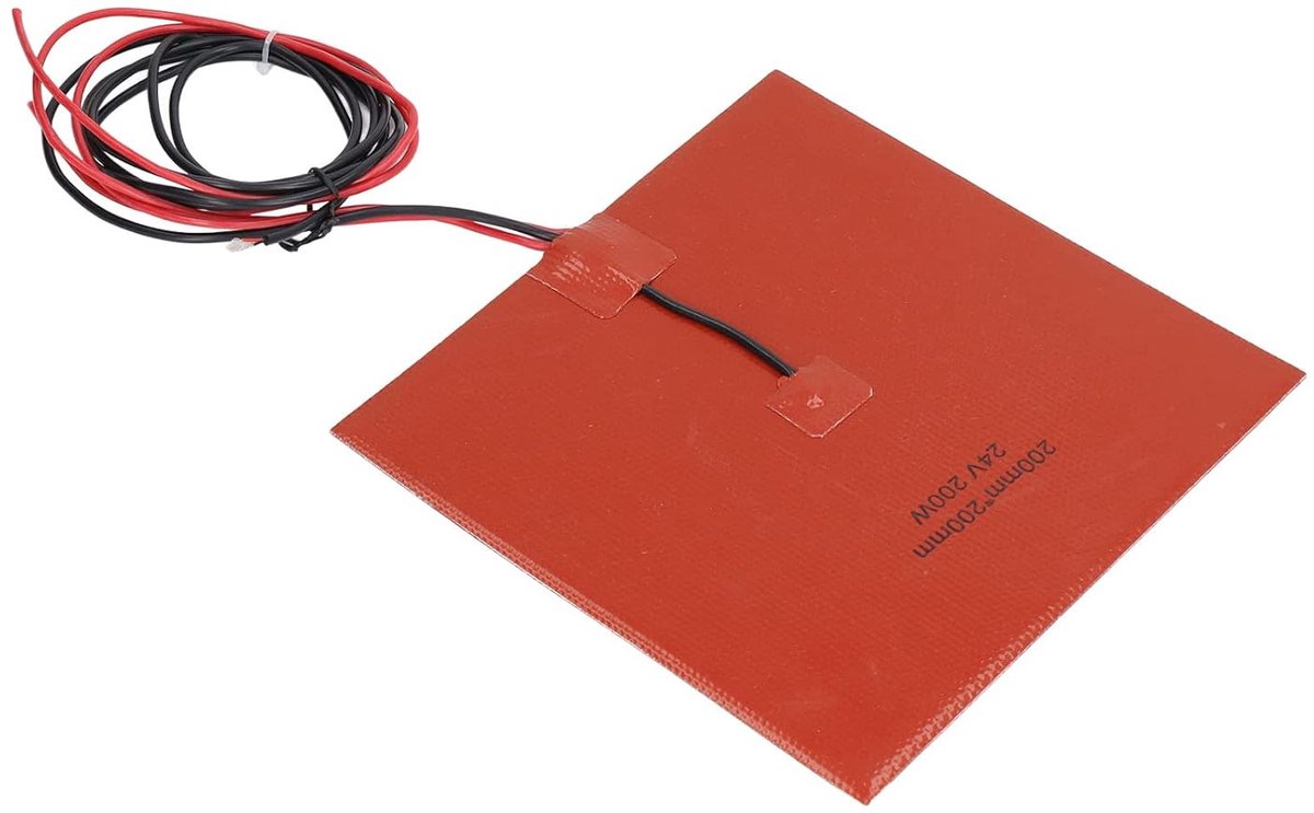SnelShoppen - Silicone verwarmingsmat 200 x 200 mm, 200 W, 12V of 24V, verwarmingspad met 100K thermistor en plakhouder voor 3D printer hotbed Ender 3