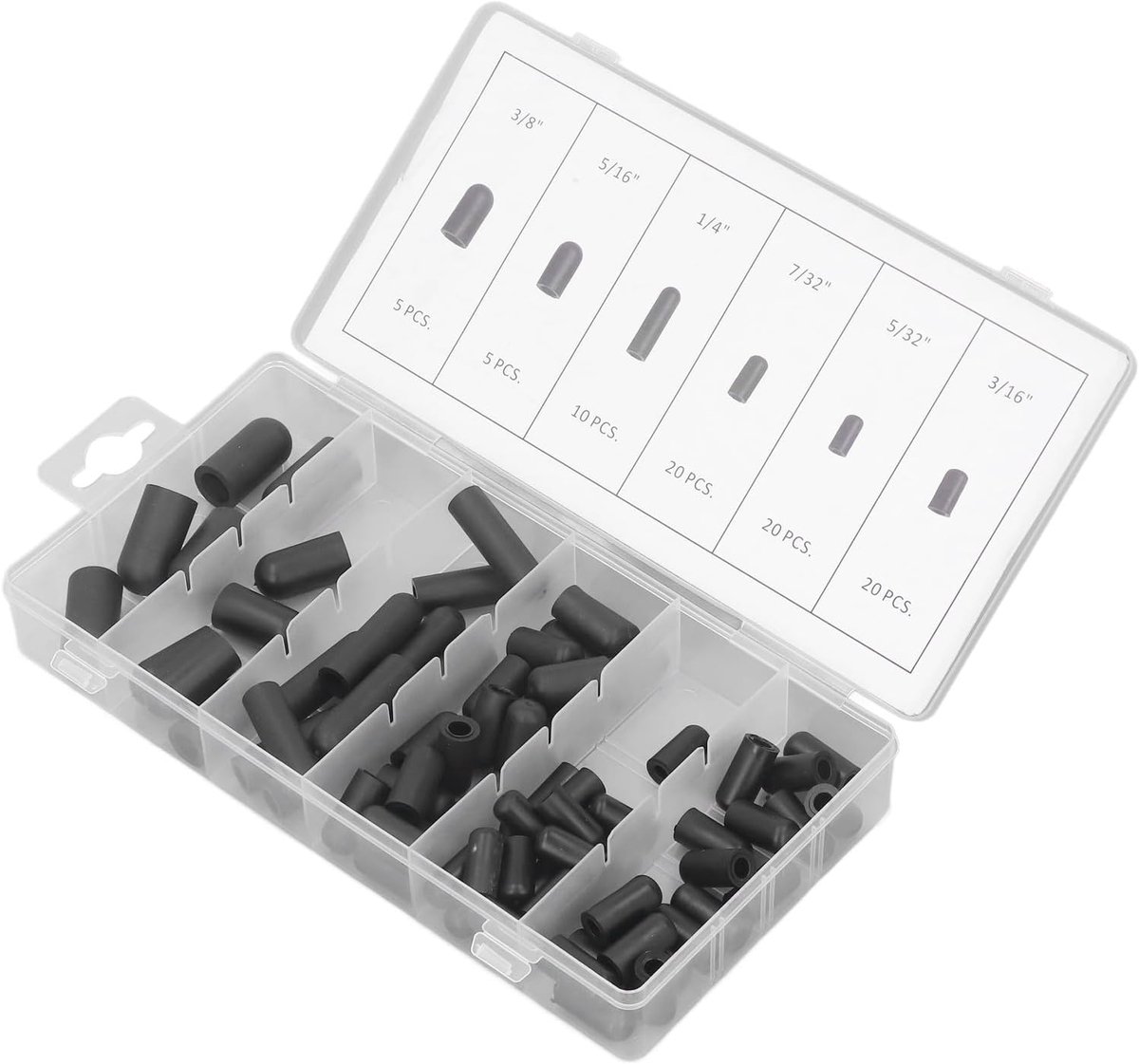 Vacuum hat plug assortiment set 80 stuks - rubber zwart - hittebestendig - lekkagepreventie - ShopVlot