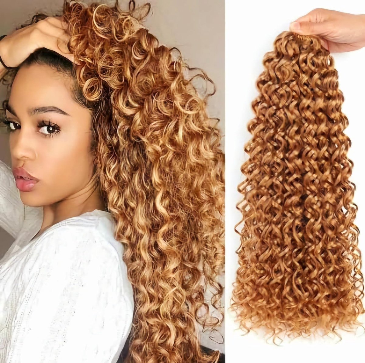 SnelShoppen - Gogo Curl Haarextensie - Natuurlijke Look Crochet Braid 450g - 120 Strengen in 6 Stukken + Haak, Sieraden en Douchekap (#27, 18" 45cm)