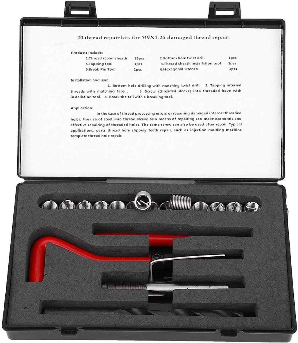SnelShoppen - Rethread Set, 20-delige Draad Inserts M9x1.25 Vrouwelijke Draad Herstelset van Roestvrij Staal voor Accessoires en Reparaties