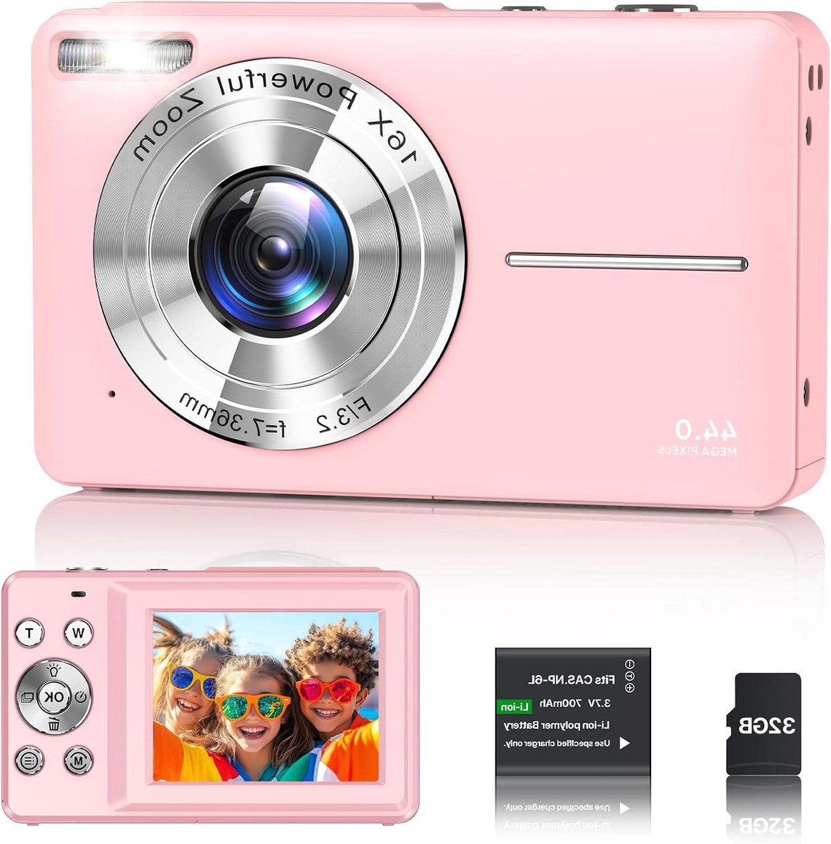 Digitale Camera - Compact Fototoestel - Momenten Vastleggen - Met 44 Megapixels - 32GB Kaart - Zwart