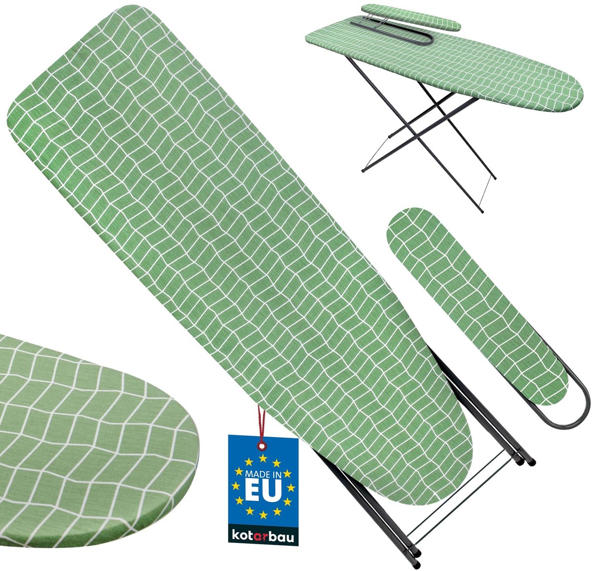KOTARBAU® Verstelbare Strijkplank 118 x 36 cm - met Mouwplank - Inklapbare Strijkplank - Strijkijzerhouder - Groen