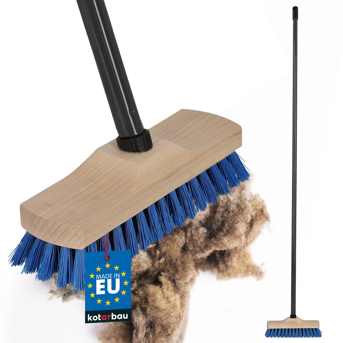KOTARBAU® Harde Bezem - Vloerschrobber - Buitenbezem - Straatbezem - 23 cm - Veegbezem - met PET-borstelharen - met Metaal Steel - Beukenhout - Blauw en Naturel