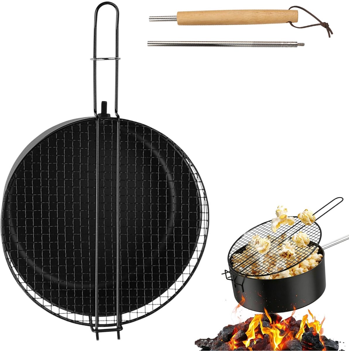 SnelShoppen Magnetron Popcorn Maker Hetelucht Popcornmachine met Lange Steel voor Verse Popcorn op Open Vuren Barbecues Vuurkorven en Tuinfeestje