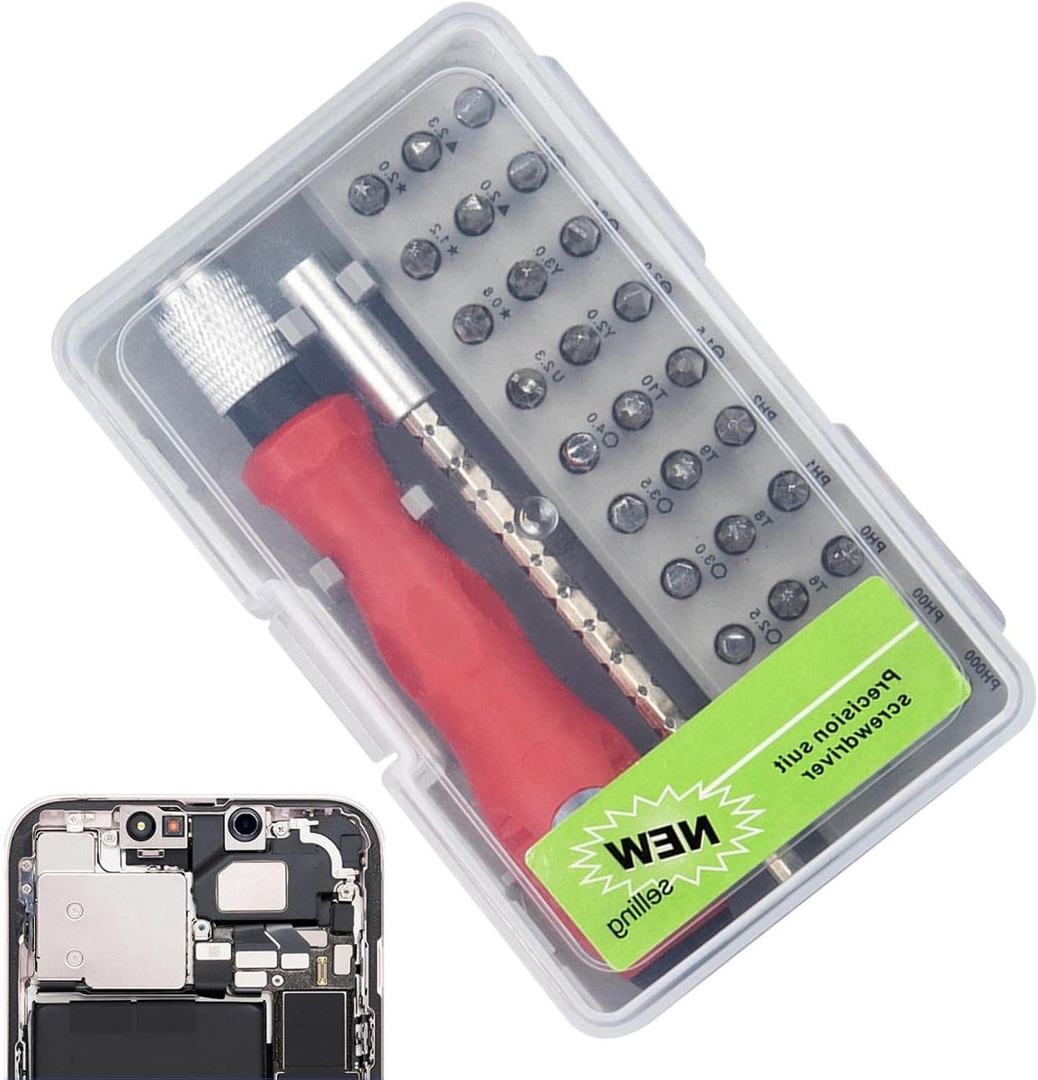 Mini Schroevendraaierset - Precisie Gereedschapskit - Elektronica Repareren - 32 Precisie Bits - 10.9 cm - Grijs