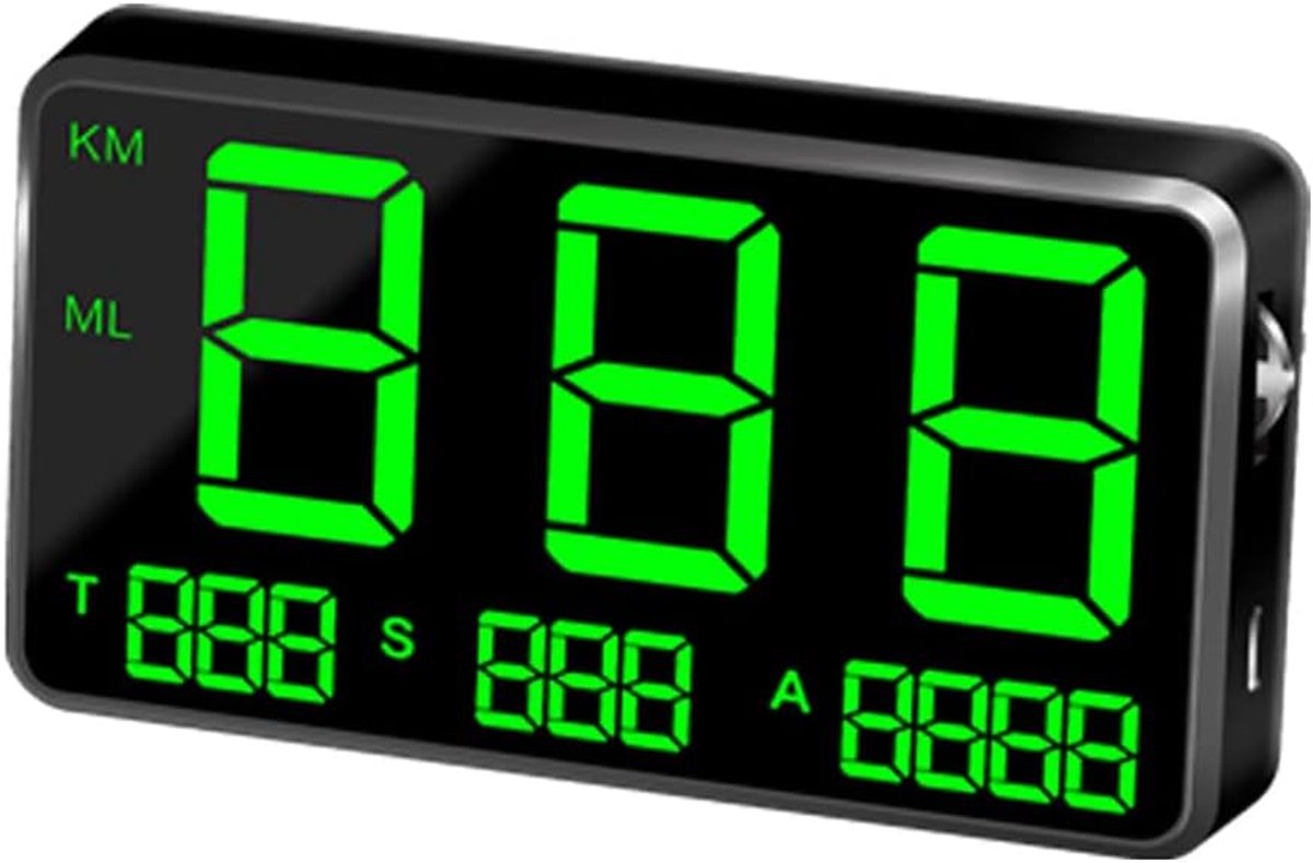 SnelShoppen - Digitale GPS Snelheidsmeter voor Auto, Groot Display, Hoogte Tijd Snelheid Afstand, Vermoeidheidswaarschuwing, 5V, Zwart, 105x59x16mm