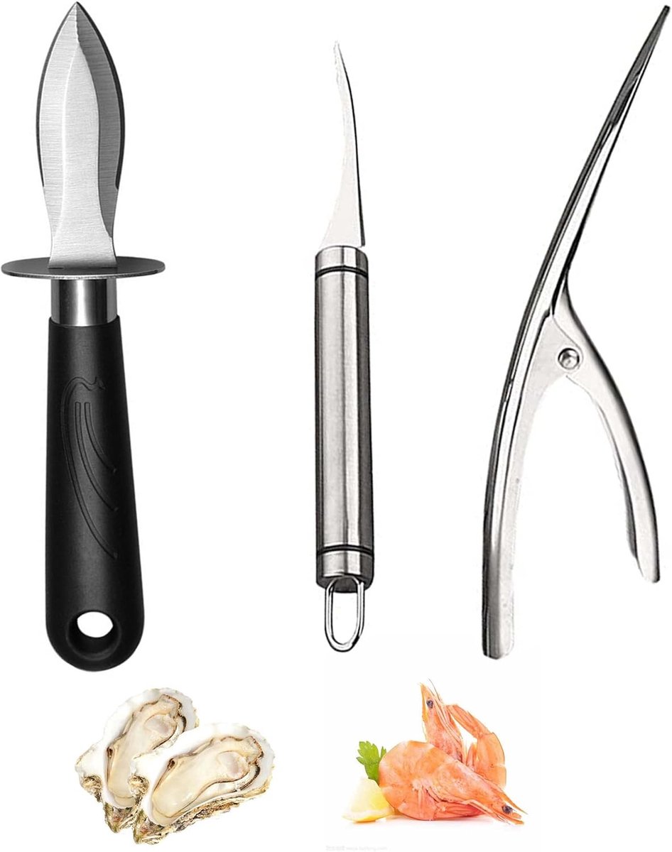 3 Pcs,Oyster Knife Set, Shrimp Peeler, Seafood Tool Set, Stainless Steel Seafood Knife, Kitchen Tool Set, For - ShopVlot