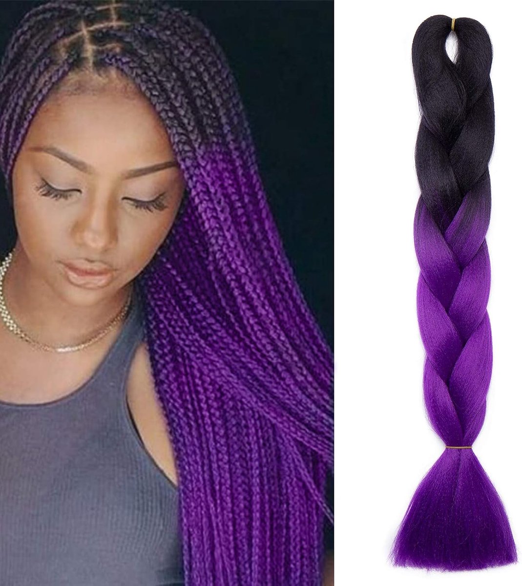 SnelShoppen - 1 Pack Haar Extensions Haaklocs Extensions Vlecht Haar Synthetisch 60cm Zwart naar Paars - 100g voor Feest en Dagelijks Gebruik
