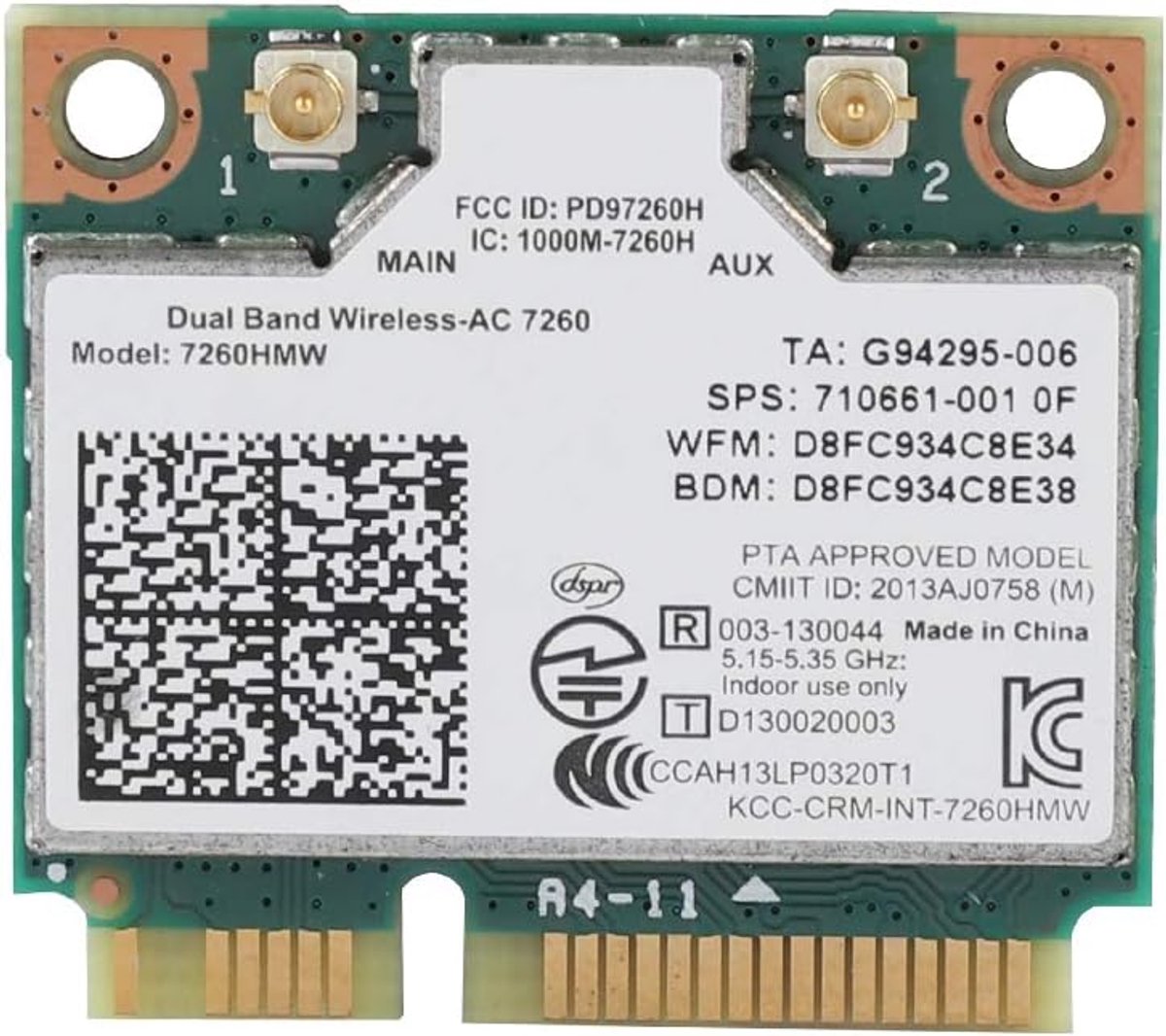 SnelShoppen - 2.4G+5G Dual-band Netwerkkaart, Universele WiFi Kaart 867M met Bluetooth 4.0, Geschikt voor Notebooks en Desktops met MINIPCIE Slot
