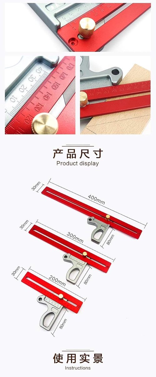 SnelShoppen - 45/90 Graden Liniaal Schrijf Gauge Meetgereedschap Houtbewerking Hoek Tool Rood XT-200 van Hoogwaardige Aluminium Legering