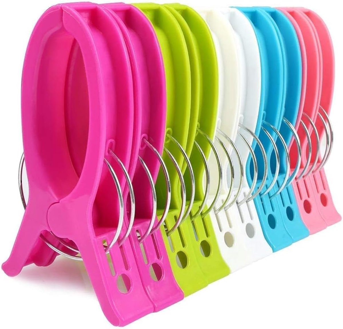 SnelShoppen - 10 Stuks Extra Grote Strandhanddoek Klemmen - Sterke Winddichte Handdoek Clips met Heldere Plastic Wasknijpers voor Ligbedden, Zonnebedd