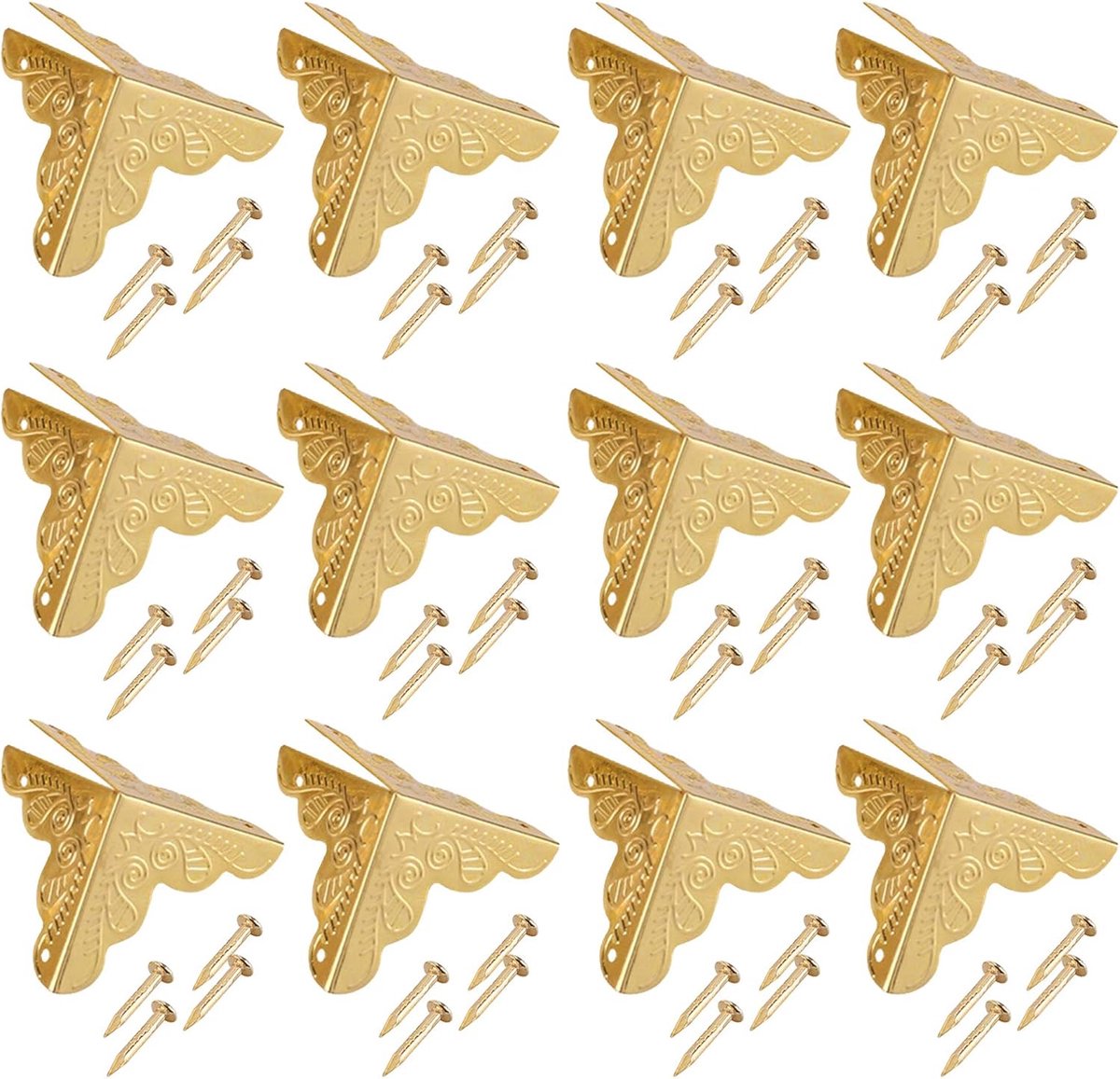 SnelShoppen - Hoekbeschermers Antiek Houten Box 12 Stuks - Decoratieve IJzeren Hoekbescherming voor Meubel, Koffietafel, Sieradenkast, Vintage Stijl -