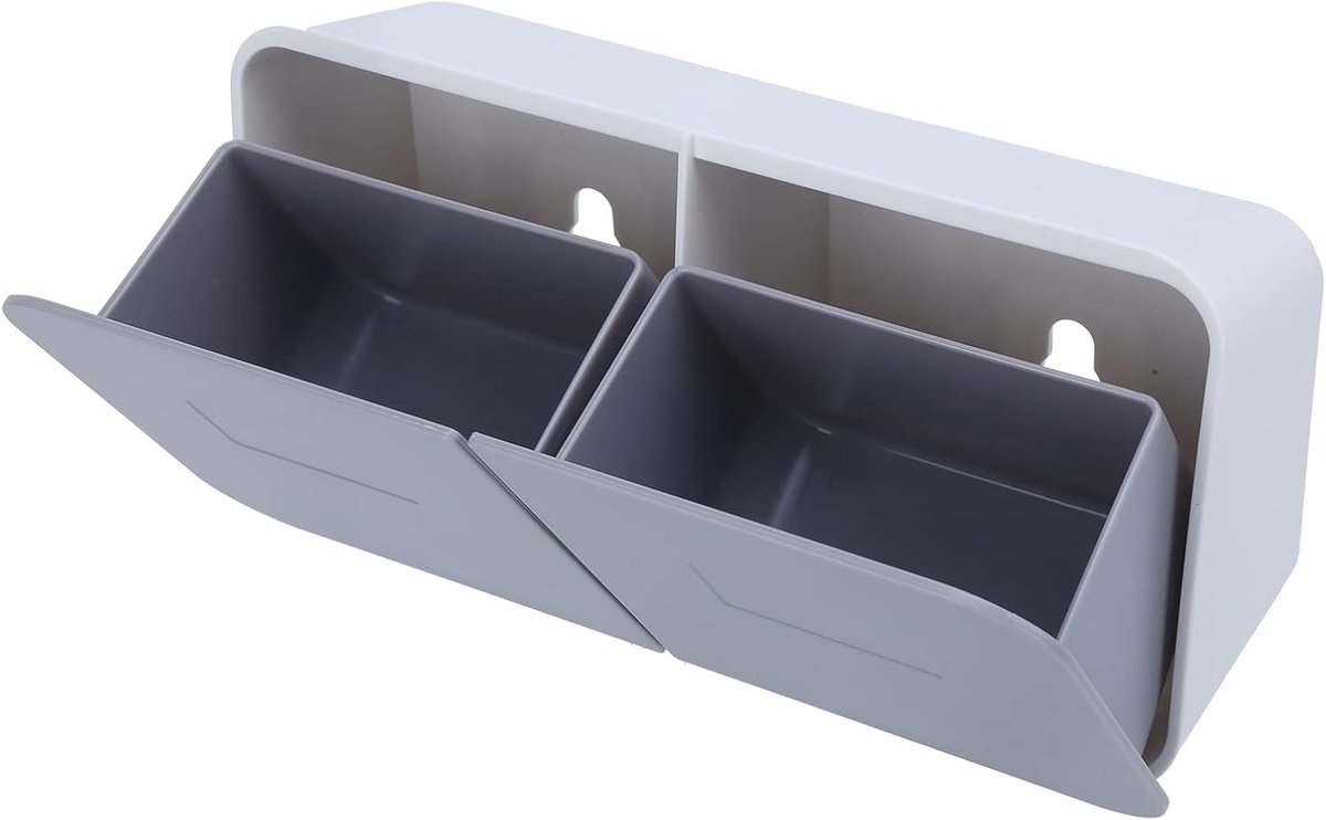 SnelShoppen - Opbergbak voor Wattenschijfjes, 2 Grid Clamshell Opruimer, Wandmontage Opslagcontainer met 2 Superlijmen voor Make-up Spons, Vrouwelijke