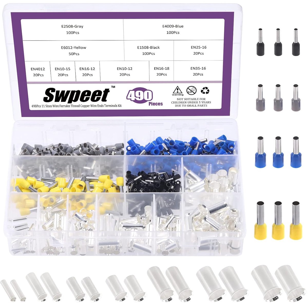 Draadferrules connectoren set 490 stuks - AWG 2-16 - zilver geplateerd - SnelShoppen