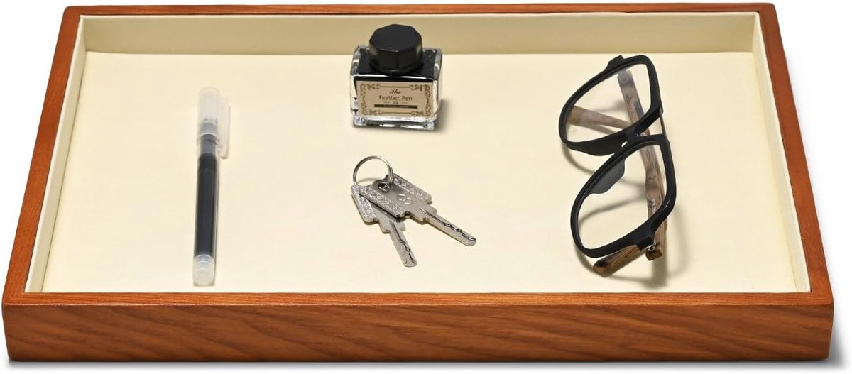 SnelShoppen - Houten Platte Sieraden Tray Stapelbare Sieraden Lade Opbergdoos Ringen Kettingen Armbanden Klokken Sleutels Display Case Beige