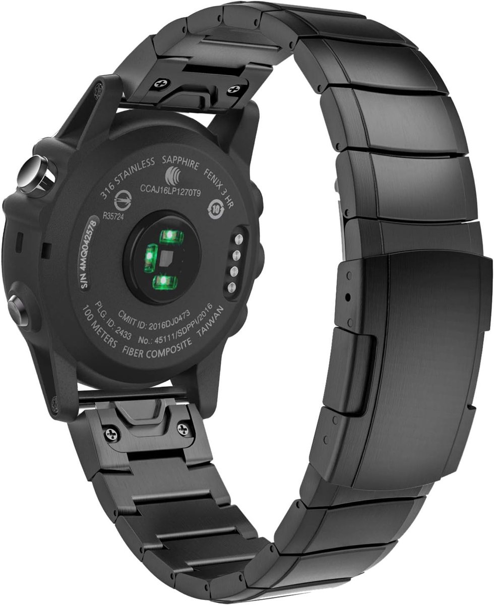 SnelShoppen - 26 mm Quick Fit RVS Horlogeband Vervangende Band voor Garmin Fenix 8/7X/6X/5X/3/Enduro/Descent Mk2i/Zwart