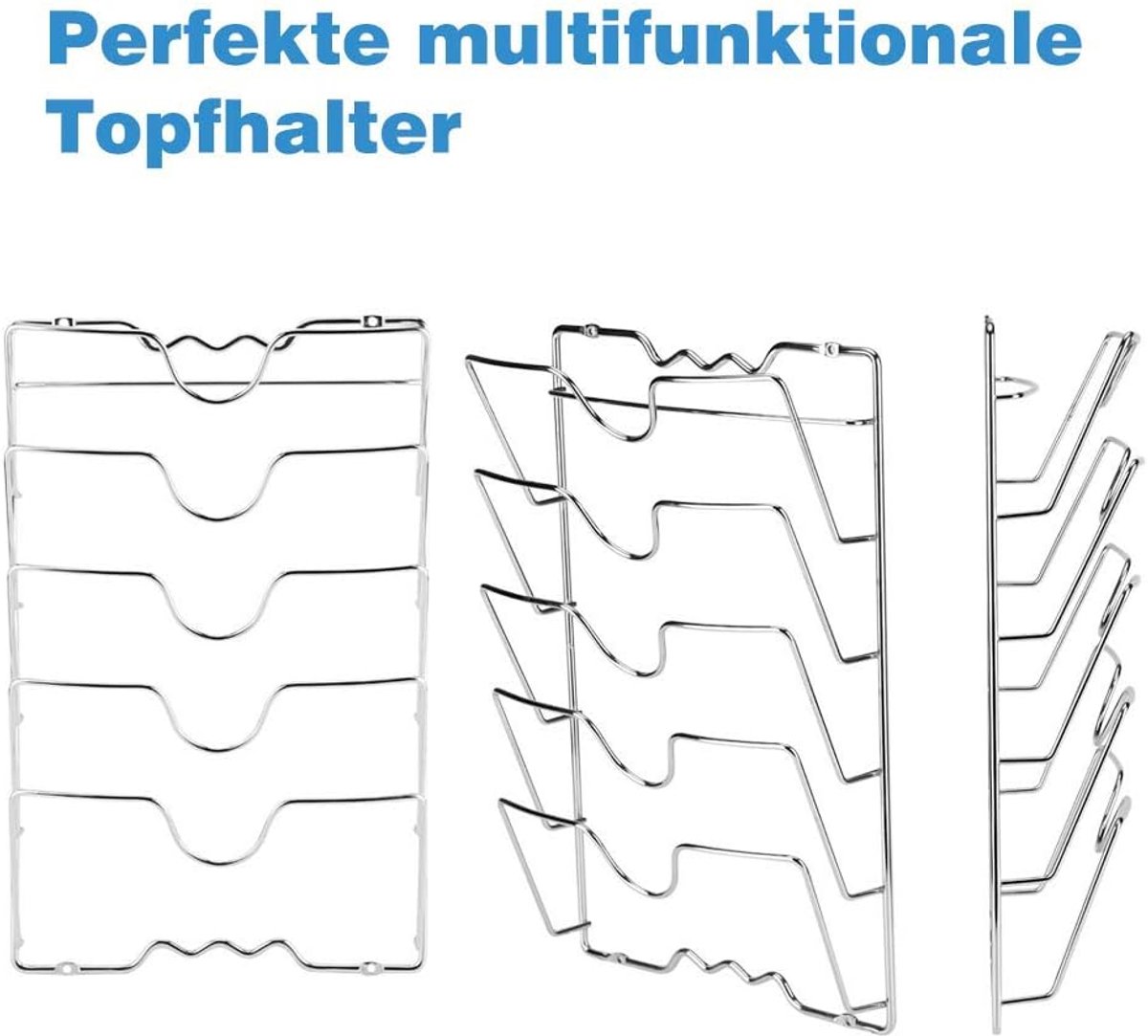 SnelShoppen - Pandekselhouder voor 5 Pandeckels, Wand-/Deurmontage, Keukenopbergrek van Duurzaam IJzer, Ruimtebesparend, Ideaal voor Keuken, Thuis en