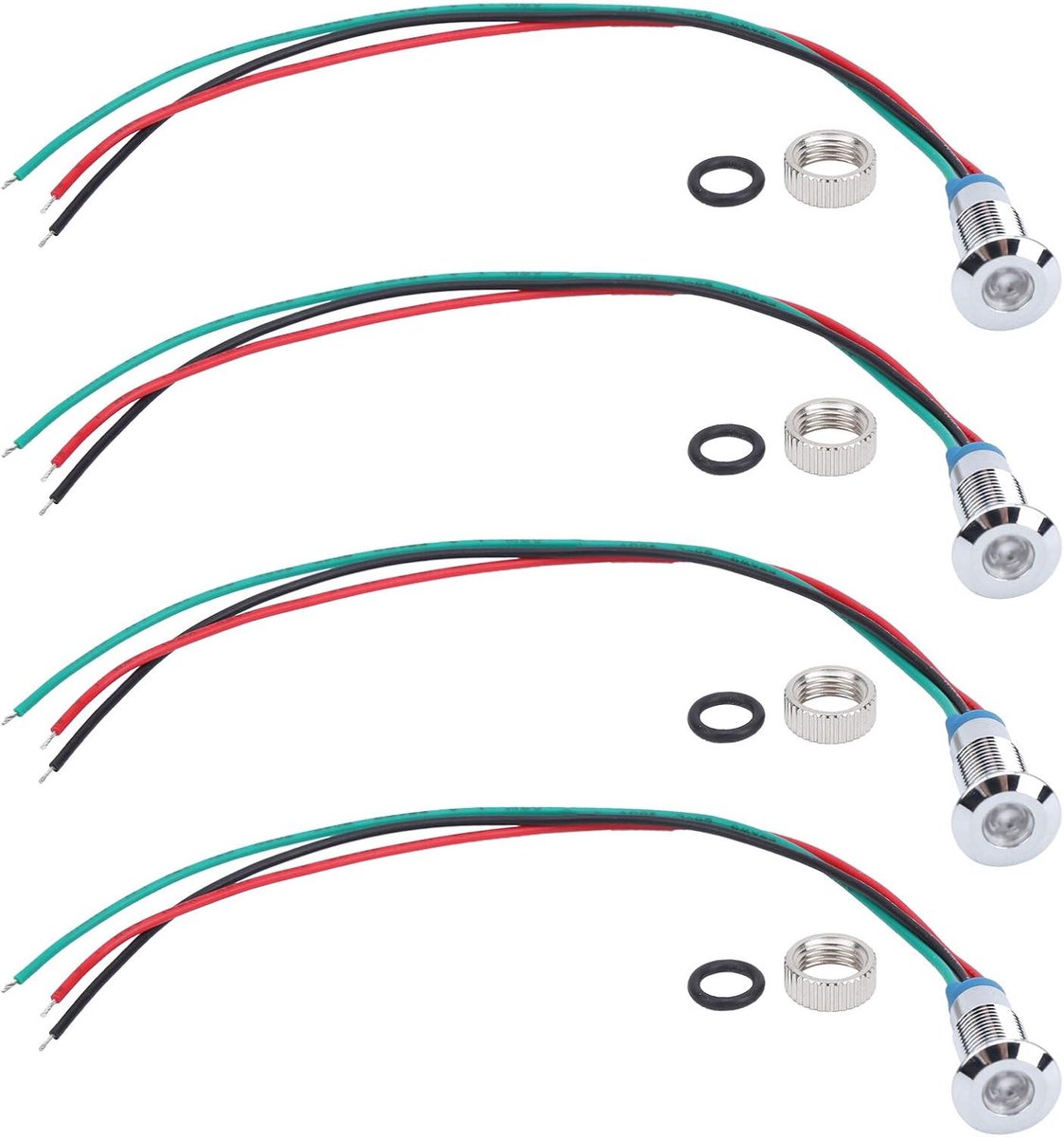 SnelShoppen - LED Metalen Indicatie Lamp Set van 4 - 2-Kleur 8mm 12-24V Waterdichte LED Indicatorlampen (Rood + Groen) - Hoogwaardige Staal & Messing