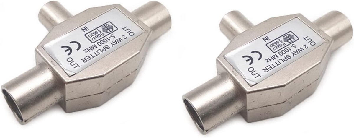SnelShoppen - 2-delige Coaxiale TV Antenne Splitter Adapter - 2 Mannetjes naar 1 Vrouwelijk - Hoogwaardige Metalen Behuizing voor Digitale Signalen -
