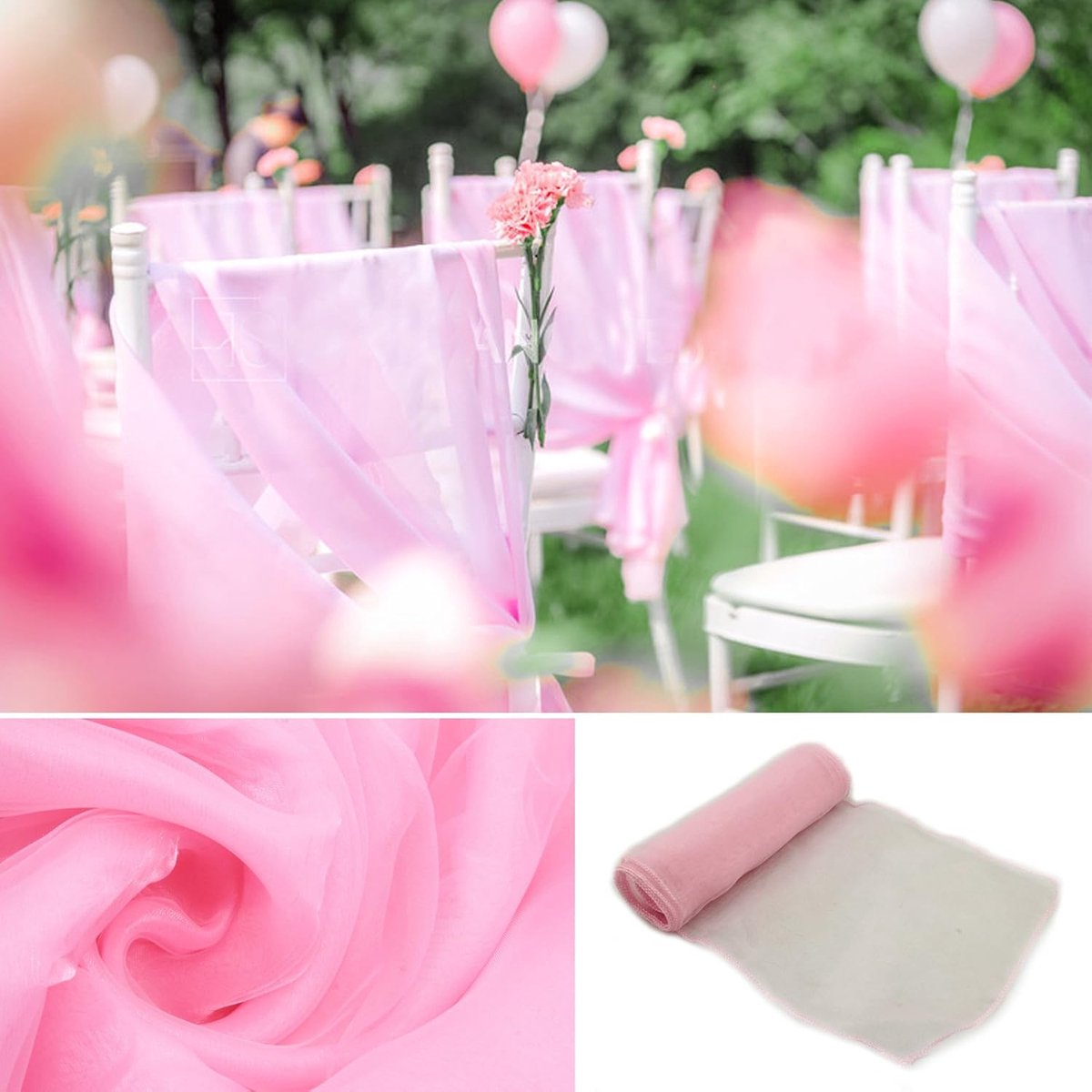 SnelShoppen - Organza Stoelstrik Bogen Stoelhoes Sierstrikken Tafelloper Bar Tafels 18x275CM 25 Stuks Roze voor Bruiloft Feest Verjaardag Kerstdecorat