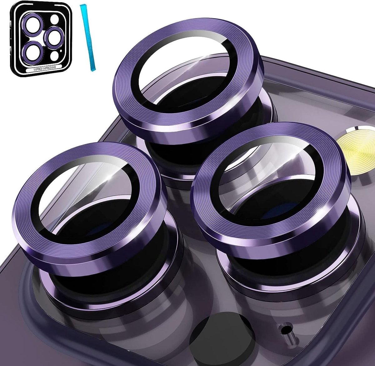 SnelShoppen - Camera Lens Protector voor iPhone 14 Pro/Pro Max - HD Tempered Glas & Aluminium Alloy - 9H Hard - Volledige Bescherming - Violet - Gesch