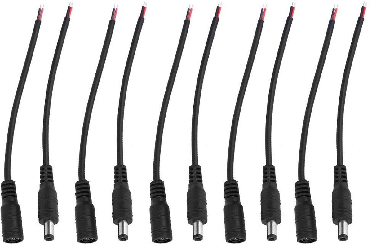 SnelShoppen - 5 Pairs 5.5x2.1mm Mannelijke en Vrouwelijke DC Stroomaansluiting Jack Connector met 15 cm Kabel - Zwart en Wit voor LED Strips, CCTV Cam