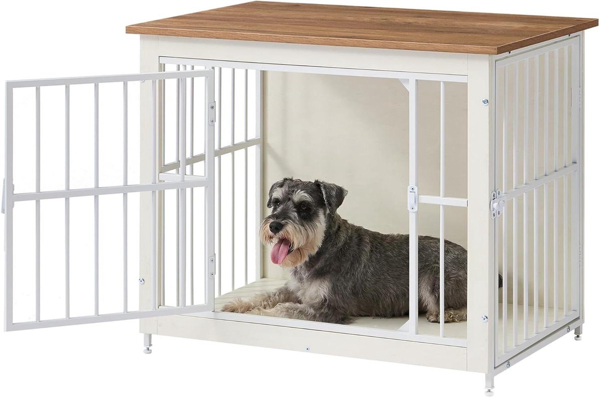 Hondenkooi Meubel - Hondenbox Binnen - Veilige Rustplek - Dubbele Deuren - 82x55x64 cm - Wit Bruin