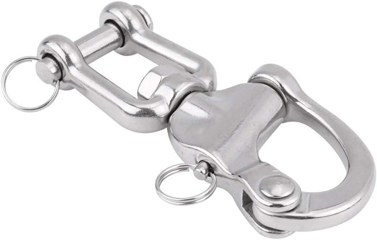 SnelShoppen - RVS draaiklink, 316 roestvrij staal draaiklinken voor zeilboot spinnaker-trap 128mm, robuuste karabijnhaak met snelontgrendelingspin
