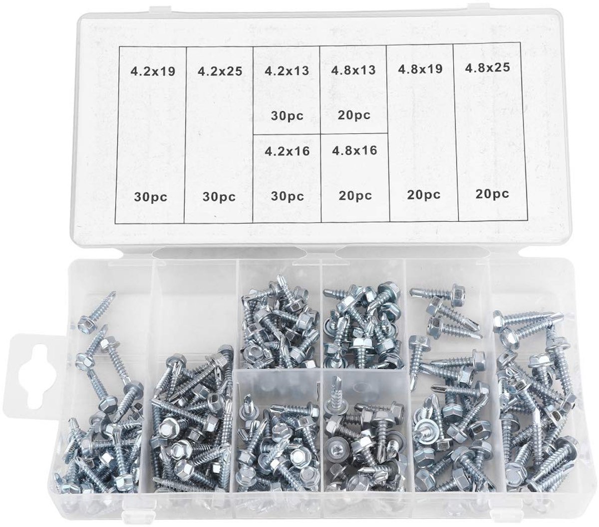 SnelShoppen - 200 Stuks Zelftappende Schroeven, Hexagon Kop Zelfborende Schroeven, Metalen Schroeven Assortiment Kit, Hoogwaardige Zink-IJzer Materiaa
