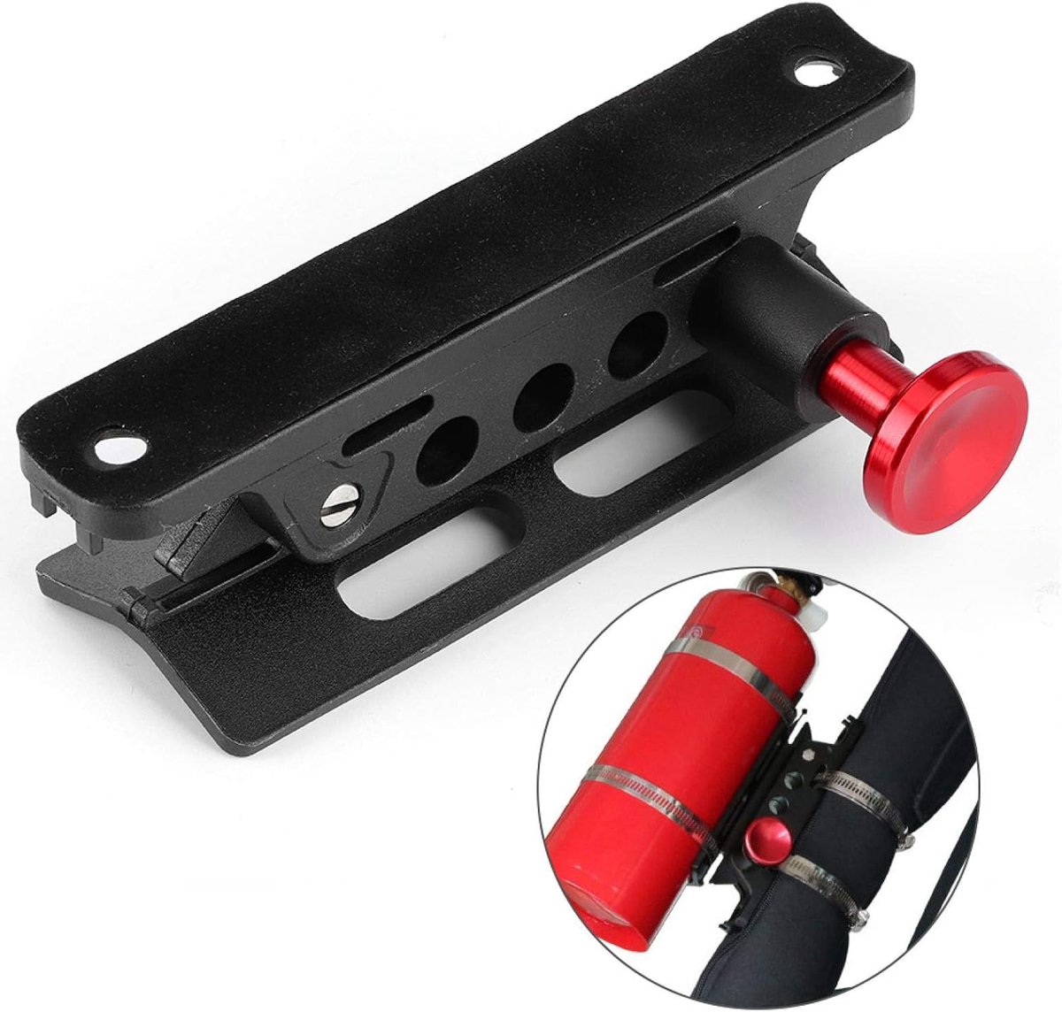 SnelShoppen - Brandblusser Houder, Nylon Aluminium Snelle Bevrijding Verstelbare Brandblusser Steun Betrouwbaar Duurzaam met 4 Klemmen voor Auto (Rood