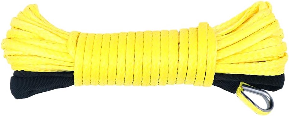 SnelShoppen - 1/4" x 50' 8000lbs Synthetic Winch Line Kabel Touw met Beschermhoes - Geel, Lichtgewicht, UV-bestendig, Voor Offroad, Tuin en Kamperen