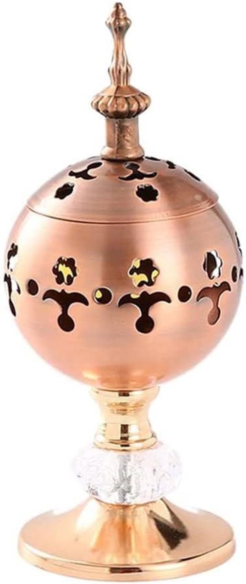 SnelShoppen - Incense Burner Bakhoor, Metalen Decoratieve Arabische Mabkhara Wierookbrander met Kandelaarkap, Veilig en Handgeschilderd, Perfect voor