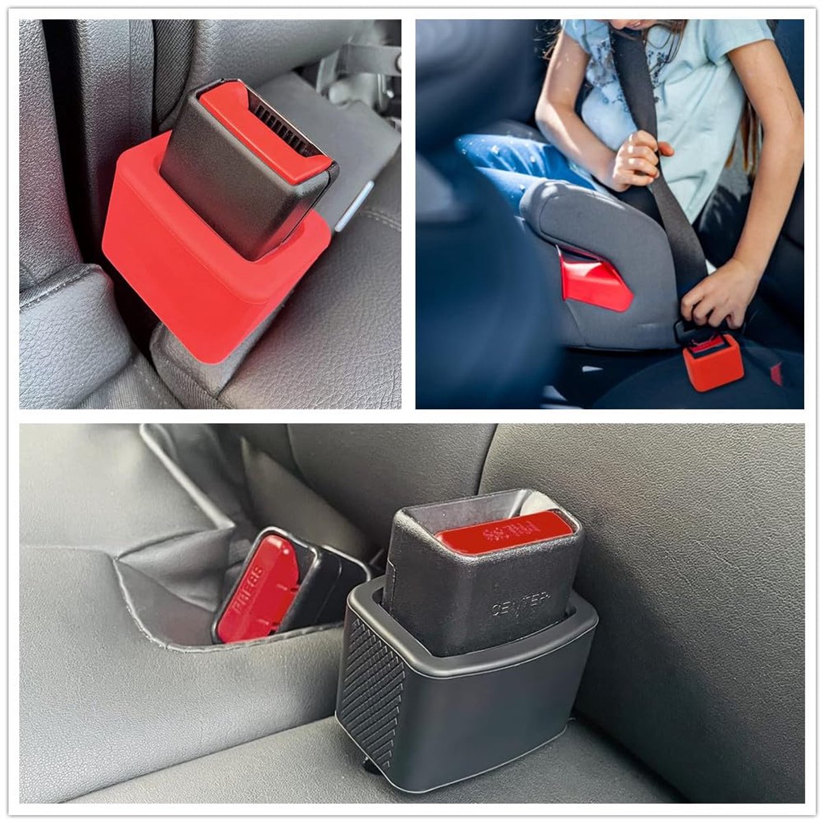 SnelShoppen - 2 Stuks Auto Gordel Houder, Silicone Veiligheid Cover Achter Gordel Gesp Booster, Rood, Voor Kinderen, Easy Access Gordel Houder, Rechto