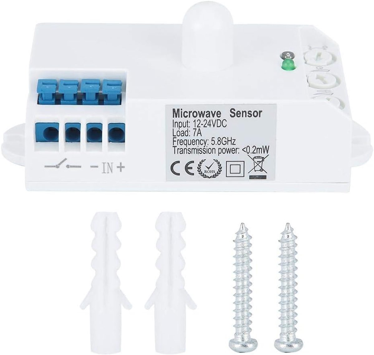 SnelShoppen - Microwave Bewegingssensor 12-24 V, 5.8 GHz Radar Bewegingsschakelaar, Bipolaire Sensor, Oefensensor voor Kelder, Gang, Trap, 360° Detect