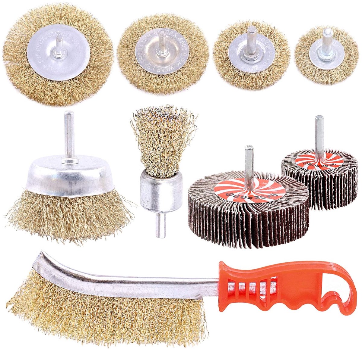 SnelShoppen - 9-delige draadborstelset, messing gecoate draadborstels met 1/4-inch schacht voor roestverwijdering, corrosiebestrijding en reinigen van