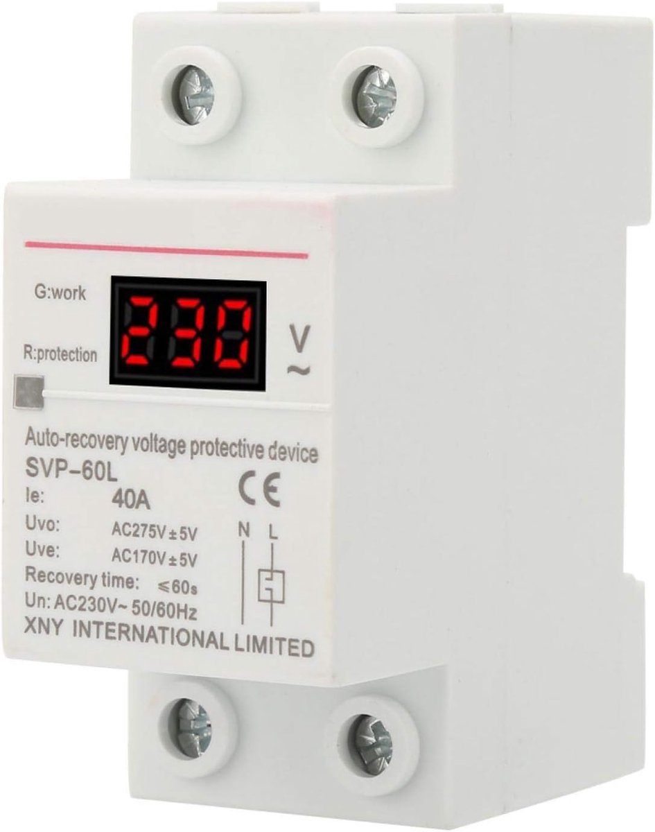 SnelShoppen - 230V 40A Voltage Beveiligingsapparaat met Automatische Herstelfunctie, Overspanning en Onderspanning Bescherming voor Elektrische Appara