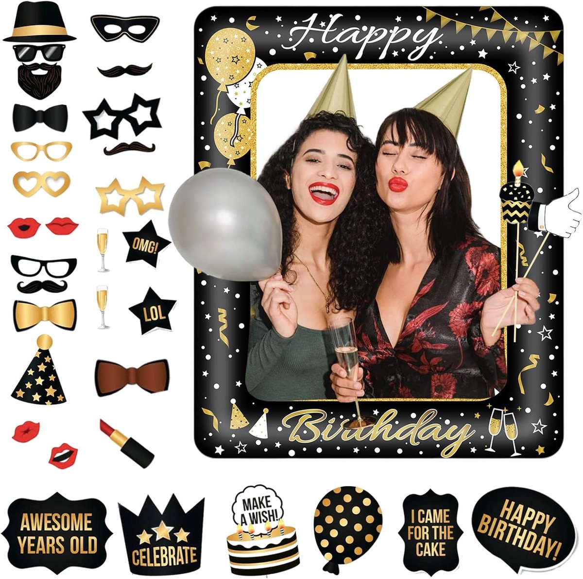 Verjaardagsdecoraties - Zwart Goud - Opblaasbare Selfie Frame - Perfect voor verjaardagsfeest - ShopVlot