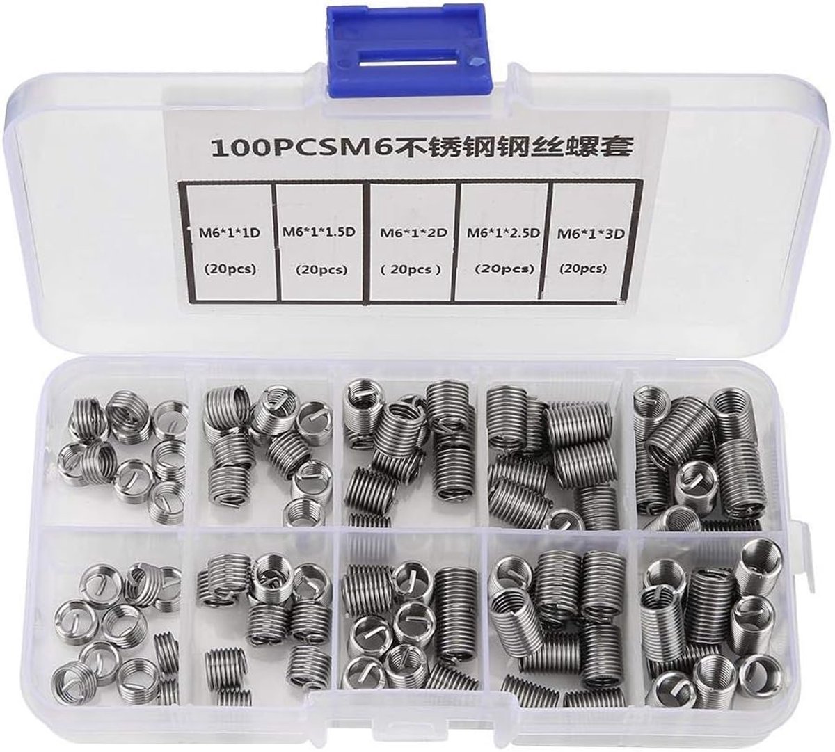 SnelShoppen - M6 Draadinvoegen, 100 stuks M6 Draadversterkers, Roestvrij Staal, Hoogwaardige Spiral Wire Inserts voor Aluminium en Magnesium