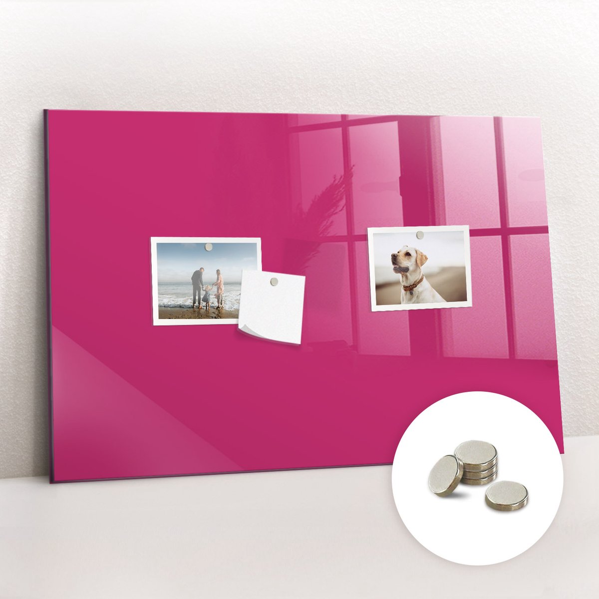 Tulup Glassboard - Sterke roze kleur Magneetbord - 60 cm x 40 cm - Memobord Magnetisch - Decoratief Magnetisch Bord - Magnetic Board Roze - Inclusief Gratis Magneten - Magnetisch Memobord - Memobord Glas
