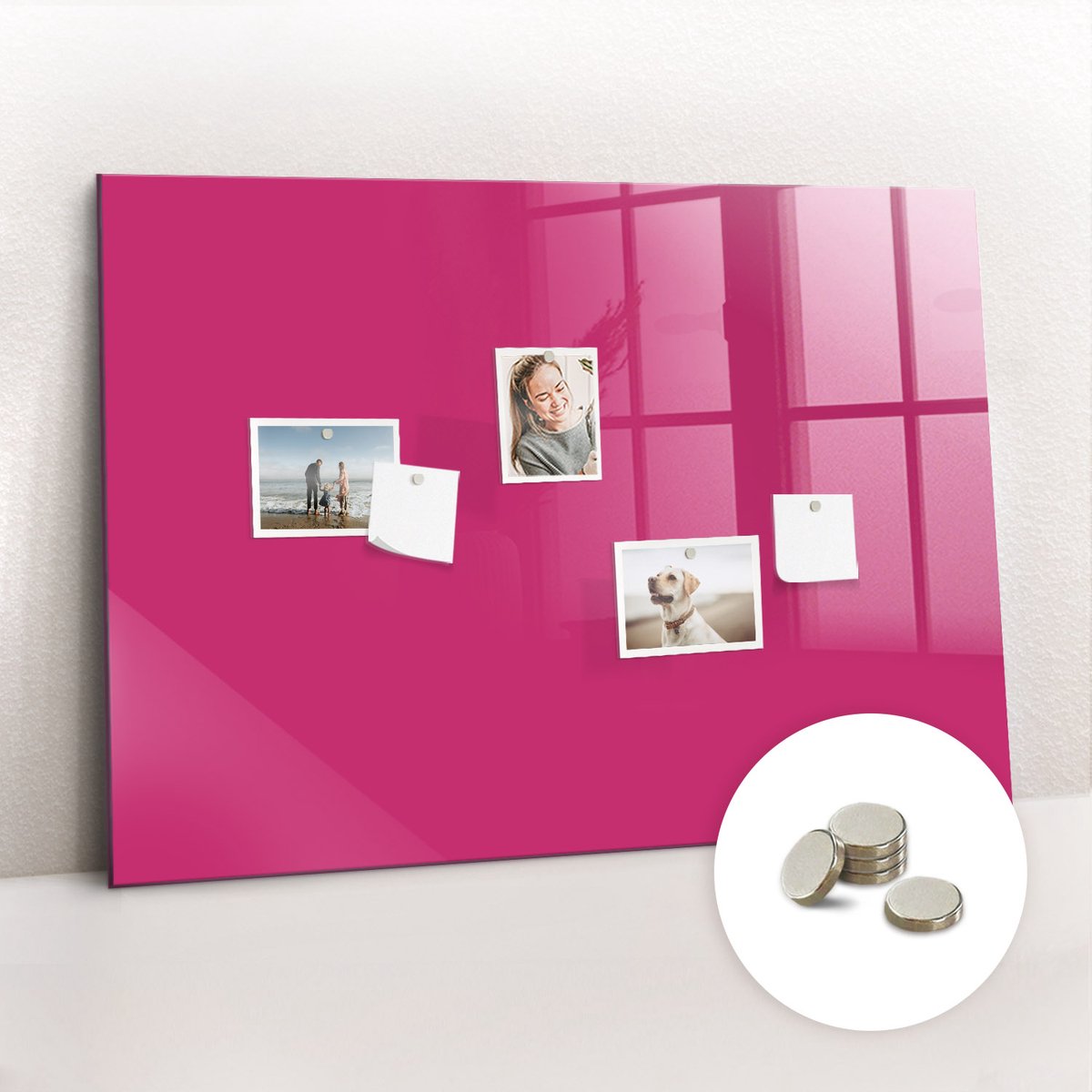 Tulup Glassboard - Sterke roze kleur Magneetbord - 100 cm x 70 cm - Magneetbord Foto - Minimalistisch Prikbord - Magneetbord Muur Roze - Gratis 5 Sterke Magneten - Magnet Board - Magnetisch Memobord