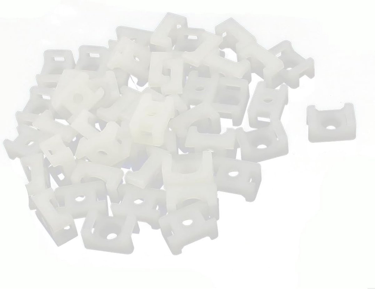 SnelShoppen - 50 Stuks 5mm Plastic Kabelbinders Bevestigingsteunen Wit - Kabelmanagement, Kabelbevestiging, Plastic, Compact, 15x10x7mm