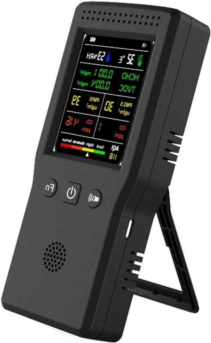 Luchtkwaliteitsdetector - CO2 meter Monitor - Luchtkwaliteit Meten - 9-in-1 Metingen - 157 mm - Zwart