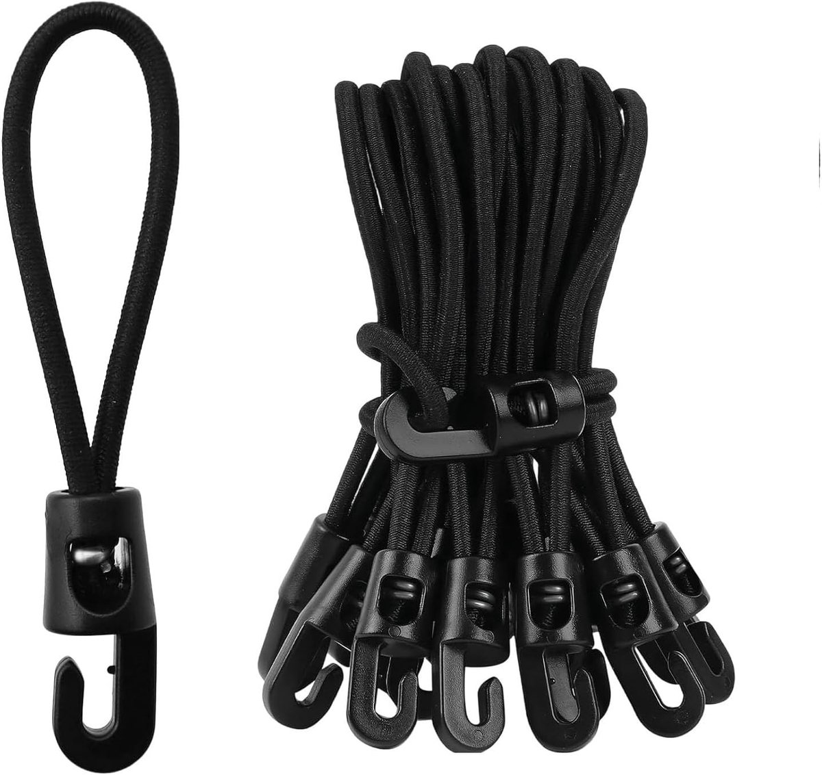 Elastisch Touw met Haken - Zwart - 10 cm - Rubber Spanner voor Bevestigen - Voor Camping en Reis