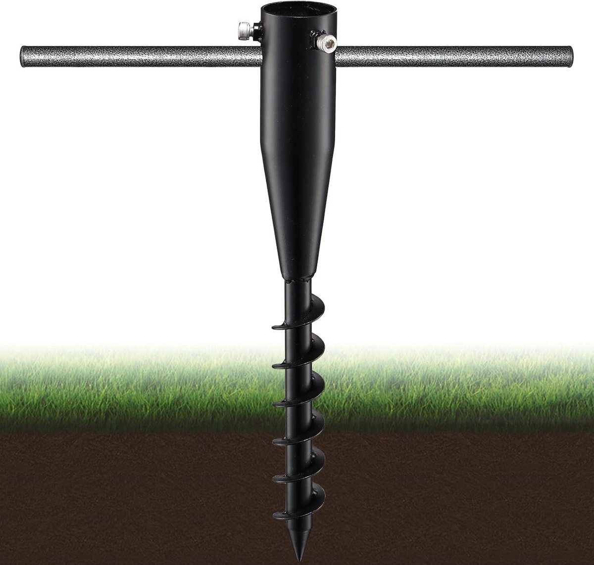 Strandparasolbasisanker - Zwart - 43 cm - Roestvrij Stalen Grondanker voor Parasol en Decoratieve Palen - Voor Buiten