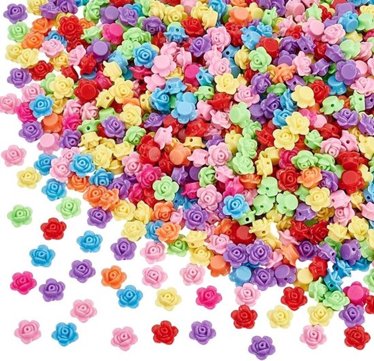 800 Stuks Acryl Bloem Kralen, Gemengde Kleur Rozen Kralen voor DIY Sieraden, Armbanden, Kettingen en Oorbellen, Gat: 1.6mm